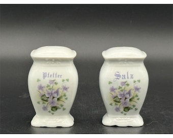 German Porcelain Violets & Shamrocks Salz and Pfeffer Shakers (Salt and Pepper)