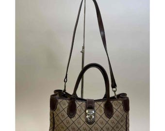 Vintage Dooney & Bourke Brown and Khaki Signature Canvas Crossbody Tote