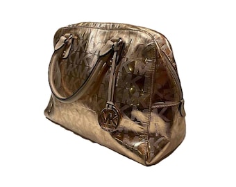 Michael Kors Gold Metallic  Mirror Bowling Bag Leather Handbag
