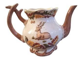 North Woods Ceramics Grand Lodge Tea Pot With Deer Antler Handle