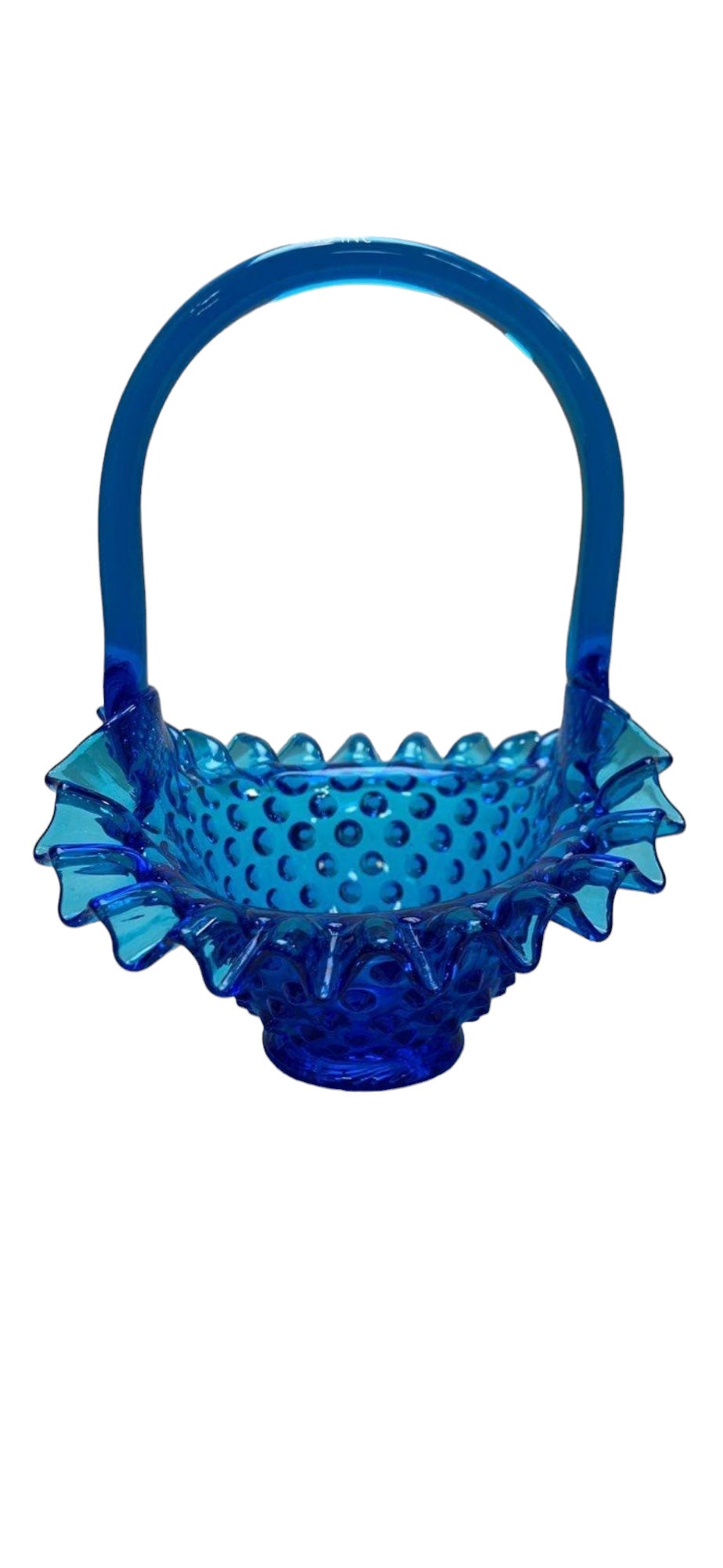 フェントンのヴィンテージ ブルー ホブネイル バスケット 1970 年代