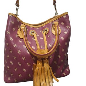 Dooney & Bourke Large Vintage Burgundy Red Tote Bag with Removable Strap