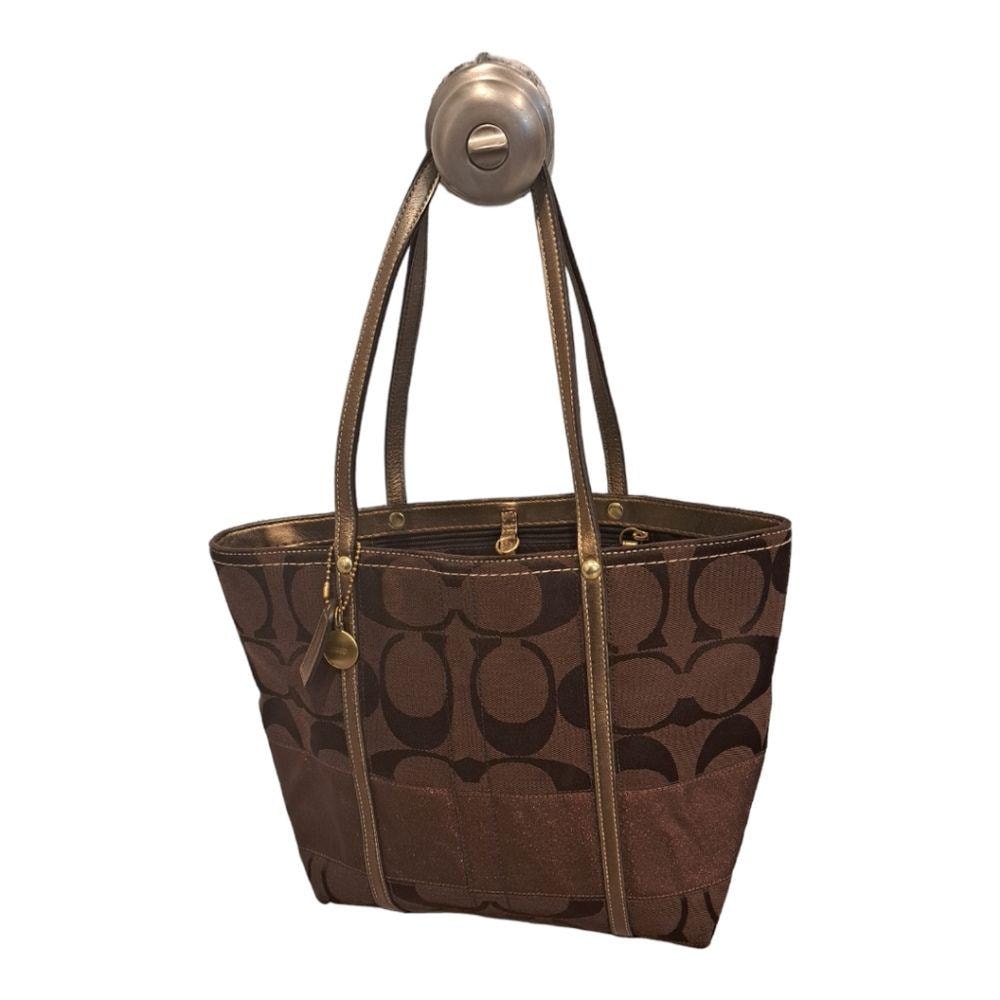 Coach Legacy Signature Rare Brown & Bronze Stripe Tote Bag #11098