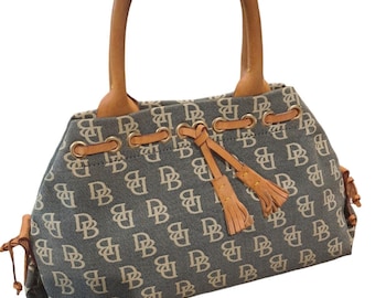 Genuine Vintage Dooney & Bourke Greenish Grey DB Logo Print-Top Handle Satchel Handbag