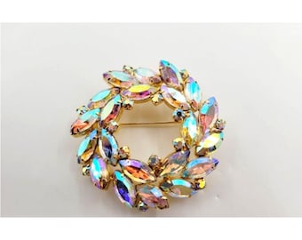 Vintage D&E Juliana Aurora Borealis AB Rhinestone cristal corona broche