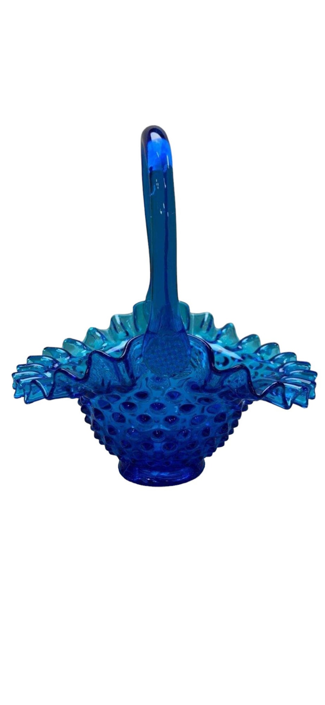 フェントンのヴィンテージ ブルー ホブネイル バスケット 1970 年代