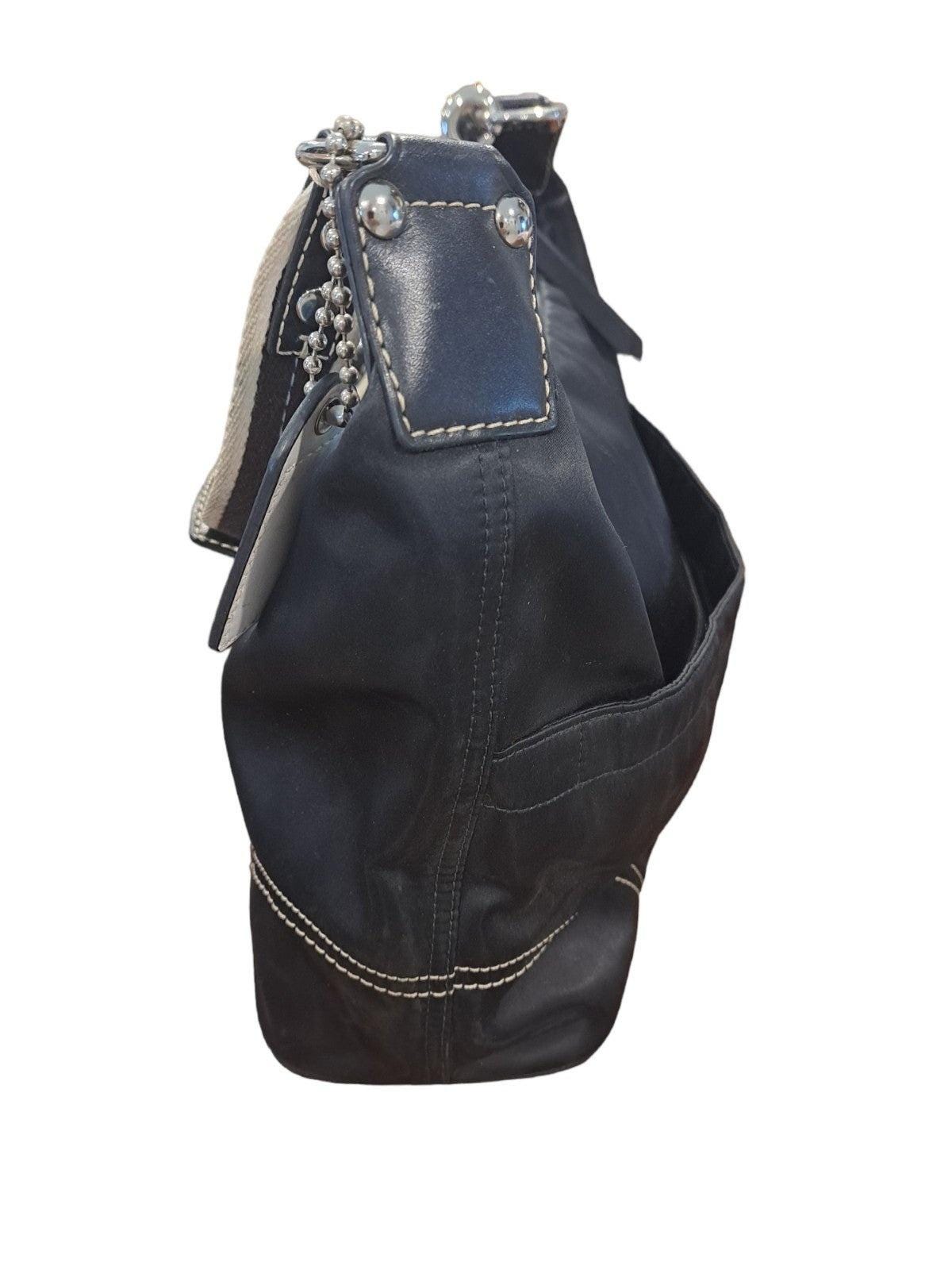 Vintage Coach F11669 Hampton Weekender Black Sateen Hobo Shoulder
