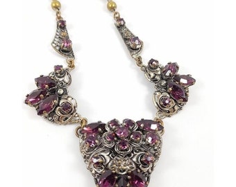 Very Pretty West German Pendant Necklace With Smoky Green Very Pretty West German Pendant Necklace With Smoky Green