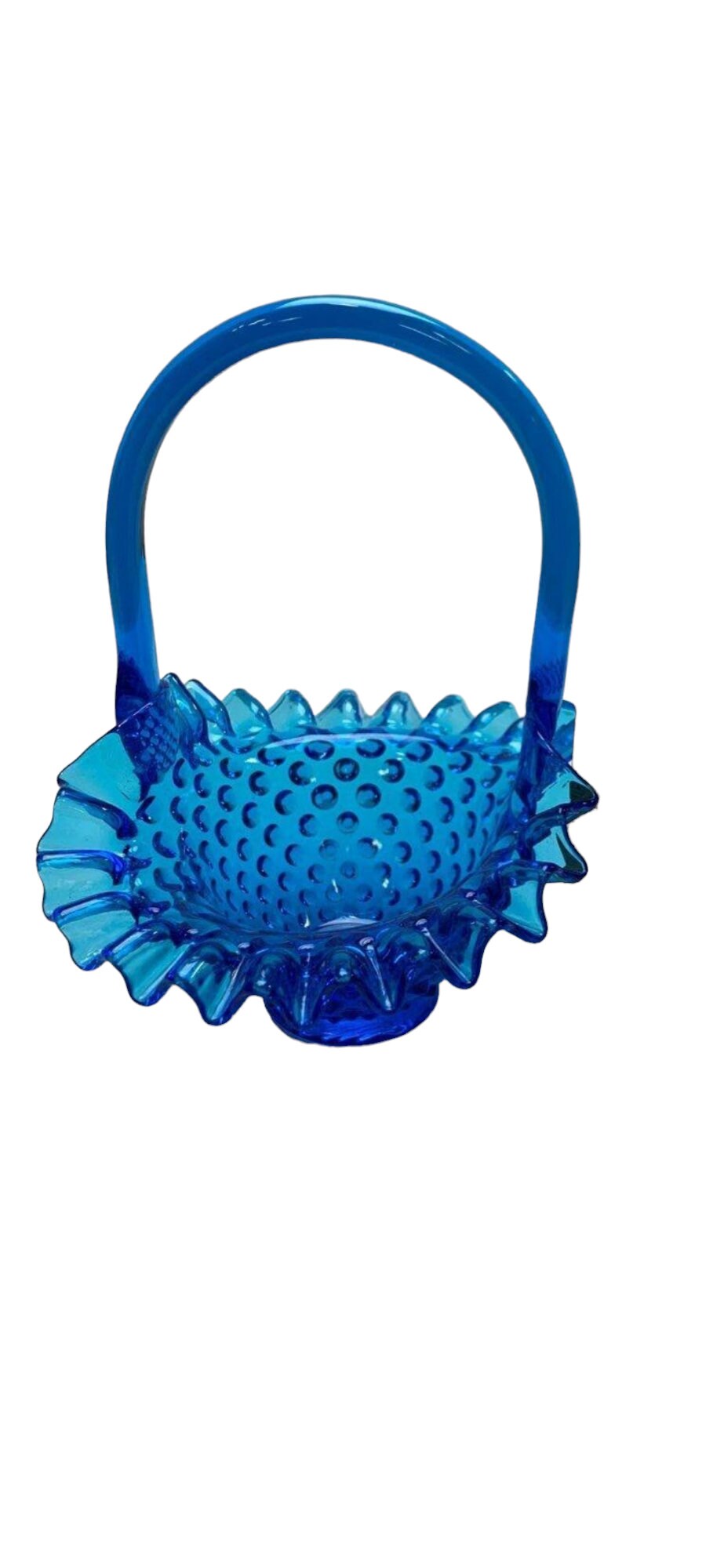 フェントンのヴィンテージ ブルー ホブネイル バスケット 1970 年代