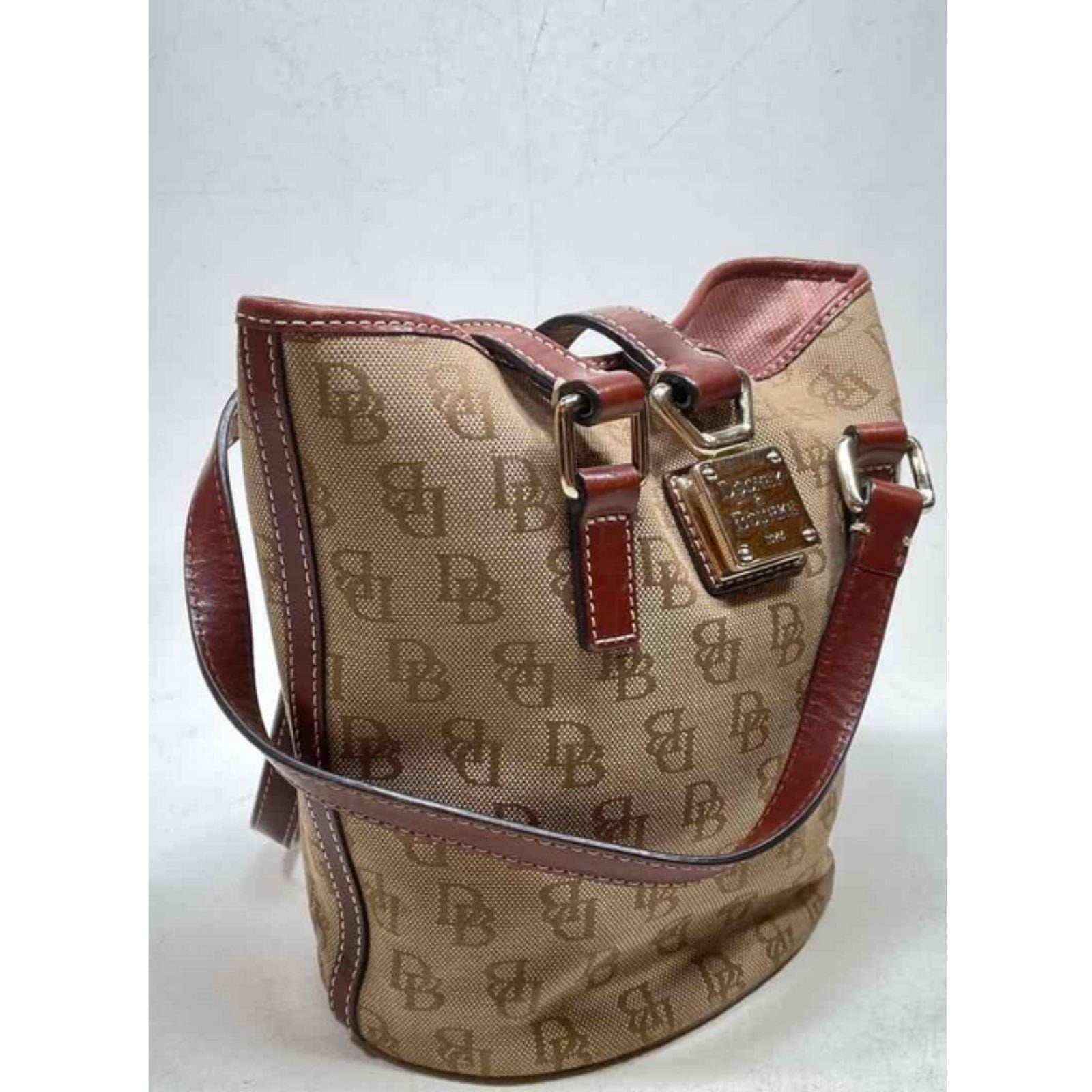 Vintage Dooney & Bourke Brown Signature Print Canvas Bucket 