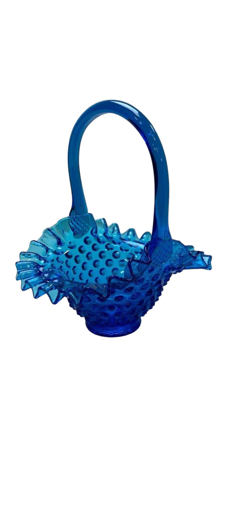 フェントンのヴィンテージ ブルー ホブネイル バスケット 1970 年代