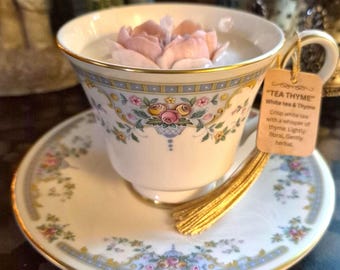 Vintage Royal Doulton Teacup Candle | 100% Soy Wax Candle | English Bone China | Tea Thyme | Cottagecore Gift | Book Lover Decor