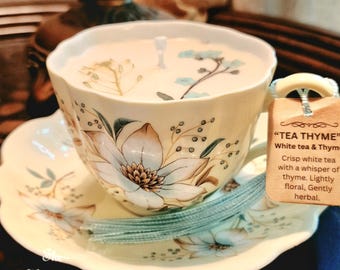 Vintage Clare Bone China Teacup Candle | English Bone China | Hand Poured Soy Candle | Tea Thyme Scent | Cottagecore Gift