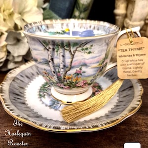 Vintage Teacup Candles - Soy Wax Candle - Dried and Natural Floral Candles - Blue Tones image 1
