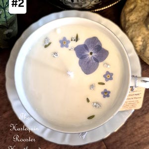 Vintage Teacup Candles - Soy Wax Candle - Dried and Natural Floral Candles - Blue Tones image 6