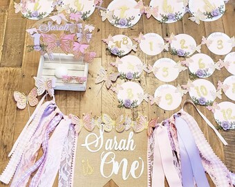 Butterfly Birthday Party Decor, Cake & Cupcake Toppers, Banner