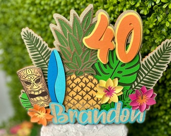 Luau Cake Topper, Luau Party, Hawaiian Decor, Hawaiian 3D Letter, Tiki Cake, Pineapple Birthday Decor, Tropical Party Decor, Surfboard Party