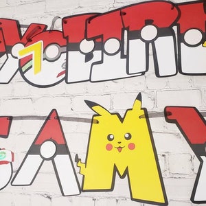 May include: A red, white, and black banner with the name "Sammy" spelled out in large letters. Each letter has a Pokeball design with a red, white, and black color scheme. The letter "M" is a yellow Pikachu character.