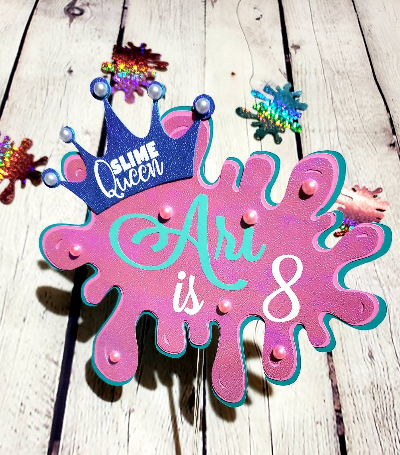 Slime Happy Birthday Cake Topper - Slime Queen Birthday Cake Topper 6pcs  Slime Cupcake Toppers - Girl's Birthday Party Decorations