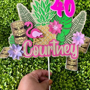 Luau Cake Topper, Luau Party, Hawaiian Centerpiece, Hawaiian Cake Topper, Flamingo Party, Pineapple Birthday Decor, Tropical Party Decor