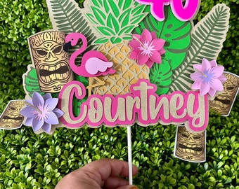 Luau Cake Topper, Luau Party, Hawaiian Centerpiece, Hawaiian Cake Topper, Flamingo Party, Pineapple Birthday Decor, Tropical Party Decor