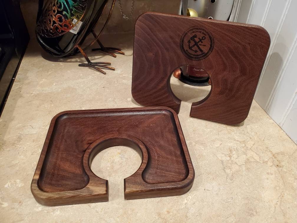 Wooden Appetizer Tray With Wine Glass Holder Etsy