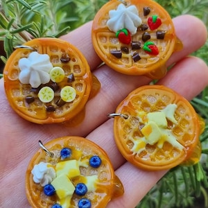 Schoko-Bananen-Waffel-Ohrringe, Ahornsirup-Butterwaffel, Geschenk für Sie, handgemachter Keks-Frühstückskuchen, Snack