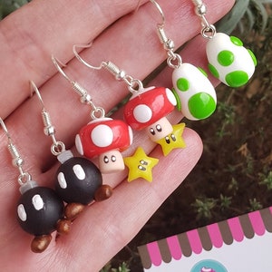 Earrings Stud Inspiration Video Game, Necklace, Gift Geek, Fimo, Yellow, Fun, Gift For Her, Geekettes, Kawaii