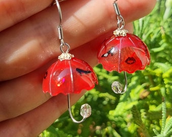 Glamor Umbrellas, Glitter, Resin Earrings, Crystal, Handmade in France, Valentine's Day Gift, Valentine's Day