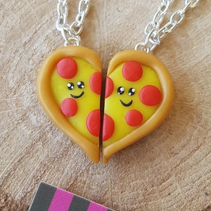 Set of 2 Necklaces, Heart pizza Best Friends, Gift for Boyfriend-Grirlfriend, BFF, Friendship, Polymer Clay, Fimo, Kawaii
