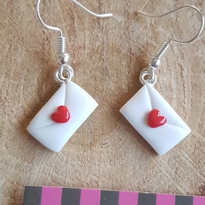 Pendientes de carta de amor, regalo, amantes, día de San Valentín, Fimo, arcilla polimérica, joyería