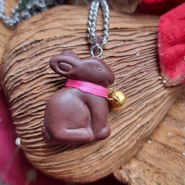 Lapin de Paques Ruban Rose, Lapin en chocolat, Collier ou Porte-Clefs, Grelot, Clochette, idée cadeau Pâques, Cadeau Gourmand, Kawaii