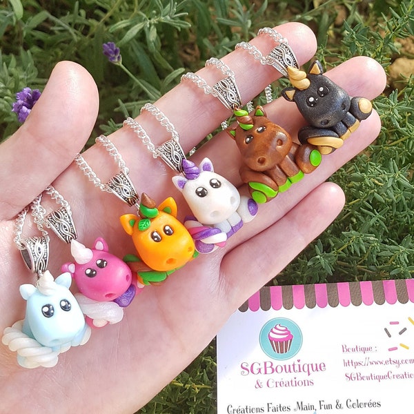 Collier Licorne, Mignon, Fimo, Cool, Fun, Rigolo, féerique, Imaginaire, Kawaii, Fait Main, Made in France