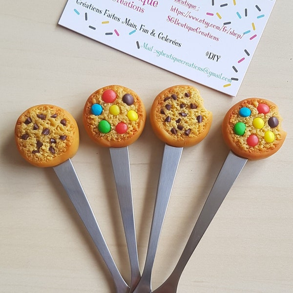 Choc & Multicolored Cookie Coffee Spoon, Dessert Spoon, Polymer Clay, Stainless Steel, Fimo, Unique Gift Idea