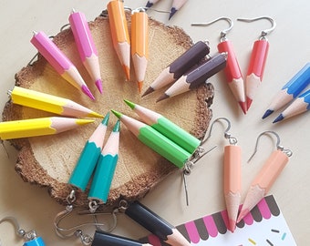 Pendientes de lápices de colores: regalo original para profesores, auxiliares de cátedra, profesores, escuelas, vuelta al cole, coloridos y únicos.