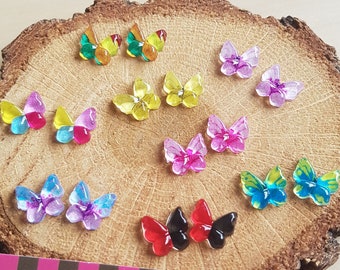 UV Resin Butterfly Stud Earrings, Stainless Steel, Multicolor, Fresh, Nature, Sky, Cute Gift