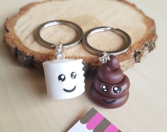 2 Porte-Clefs d'Amitié Caca & Papier Toilette à Partager, BFF, Meilleurs Ami(e)s, Fimo, Humour, Drôle, Couple d'Amour Humoristique, Kawaii