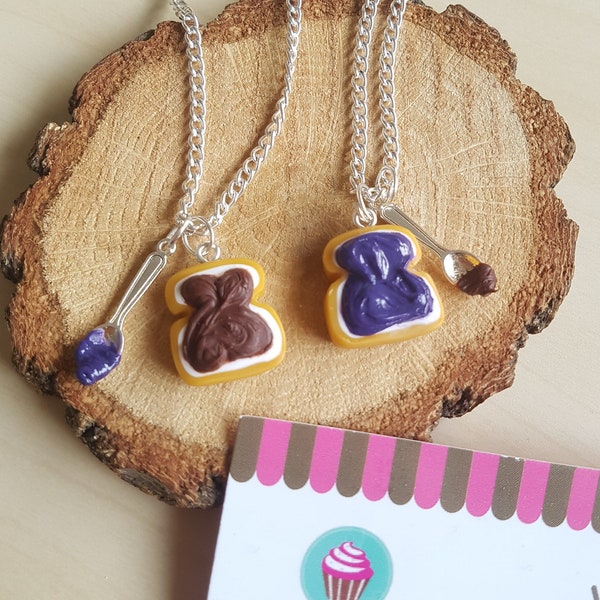 Gift of Friendship, 2 Collars Tartines Chocolate & Blueberry Jam to Share, BFF, Best Friends, Fimo, Funny, Kawaii