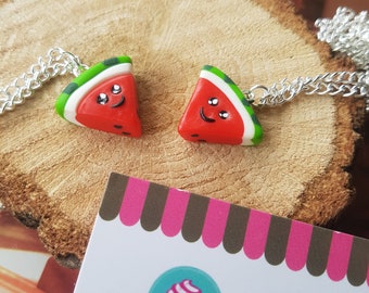 Set of 2 to 6 Necklaces, Watermelon for best friends, Gift for Boyfriend-Grirlfriend, BFF, Friendship, Polymer Clay, Fimo, Kawaii