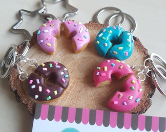 BFF Gift, Best Friends Forever, Donut Keychain to Share, Best Friend, Friendship Gift, Cute, Fimo, Cool, Kawaii