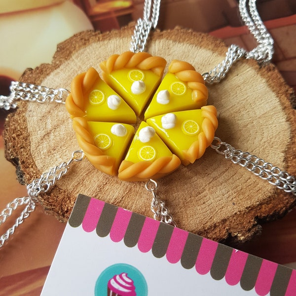 Set of 2 to 6 Necklaces, Lemon Meringue Pie for best friends, Gift for Boyfriend-Grirlfriend, BFF, Friendship, Polymer Clay, Fimo, Kawaii