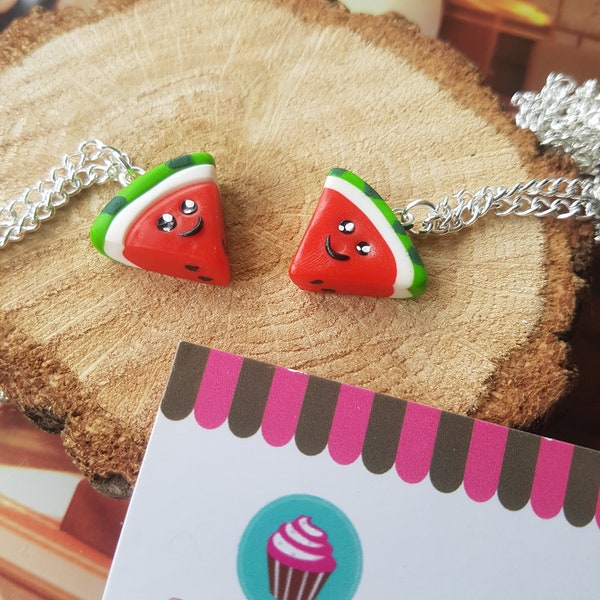 BFF, 2 à 6 Colliers Pastèque à Partager, Meilleurs Ami(e)s, Argile polymère, Fimo, Rigolo, Cadeau d'Amitié, Kawaii