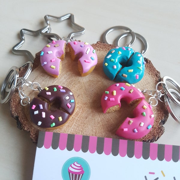 BFF Gift, Best Friends Forever, Donut Keychain to Share, Best Friend, Friendship Gift, Cute, Fimo, Cool, Kawaii