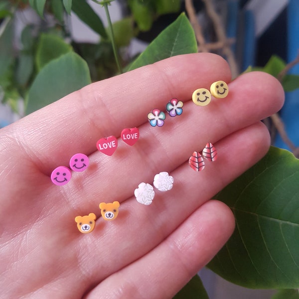 Mes premières boucles d'oreilles, Jeunes filles, Clous, Puces, Mignonnes, Argile polymère, Fimo, Kawaï