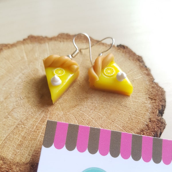 Boucles d'oreilles Tarte Citron Meringué, Argile Polymère, Fimo, Gourmandise, Pâtisserie, Part de Tarte, Gâteaux