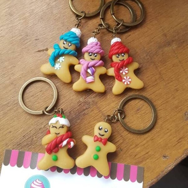 Porte-Clefs Gingerbread Man, Cadeau Noël, Bijou de Sac, Bonhomme Pain d'épices, Gateaux de fête, Fait Main, Made in France