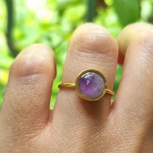 Amethyst Minimalist Ring, 18K Gold Plated, Stainless Steel, Adjustable Ring, Natural Stone, Gemstone, Natural Gift for Her