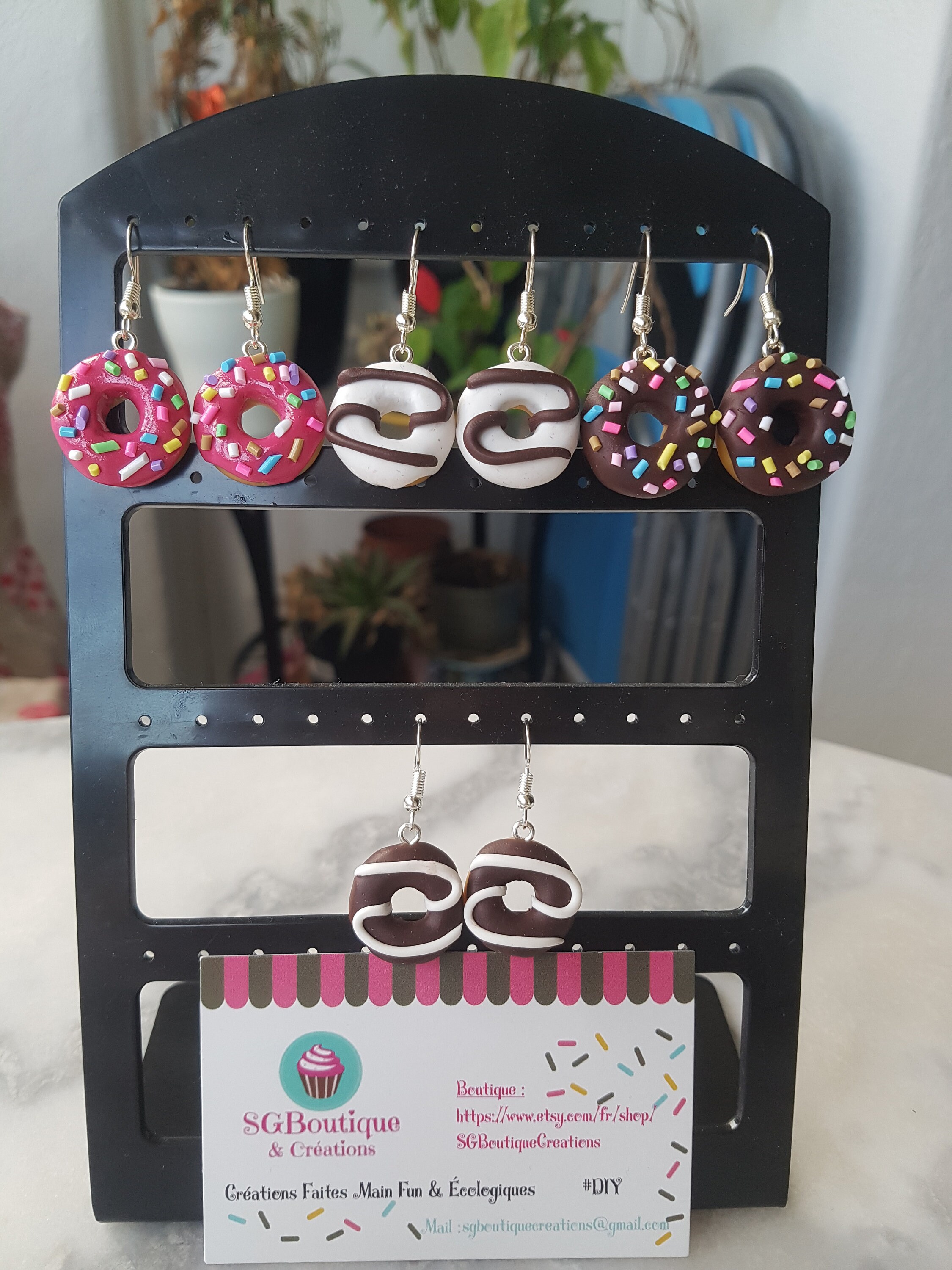 Boucles D'oreilles Schtroumpf Donut En Fimo - Bleu, Neuves, Dormeuses