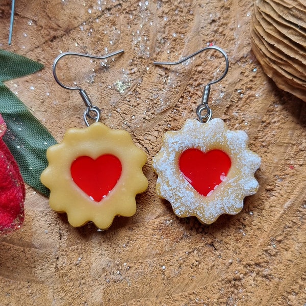 Linzer Shortbread Jam Cookies, Shrewsbury Jam Cookie, Food Earrings, Strawberry Cakes, Handmade, Valentine's Day Gift