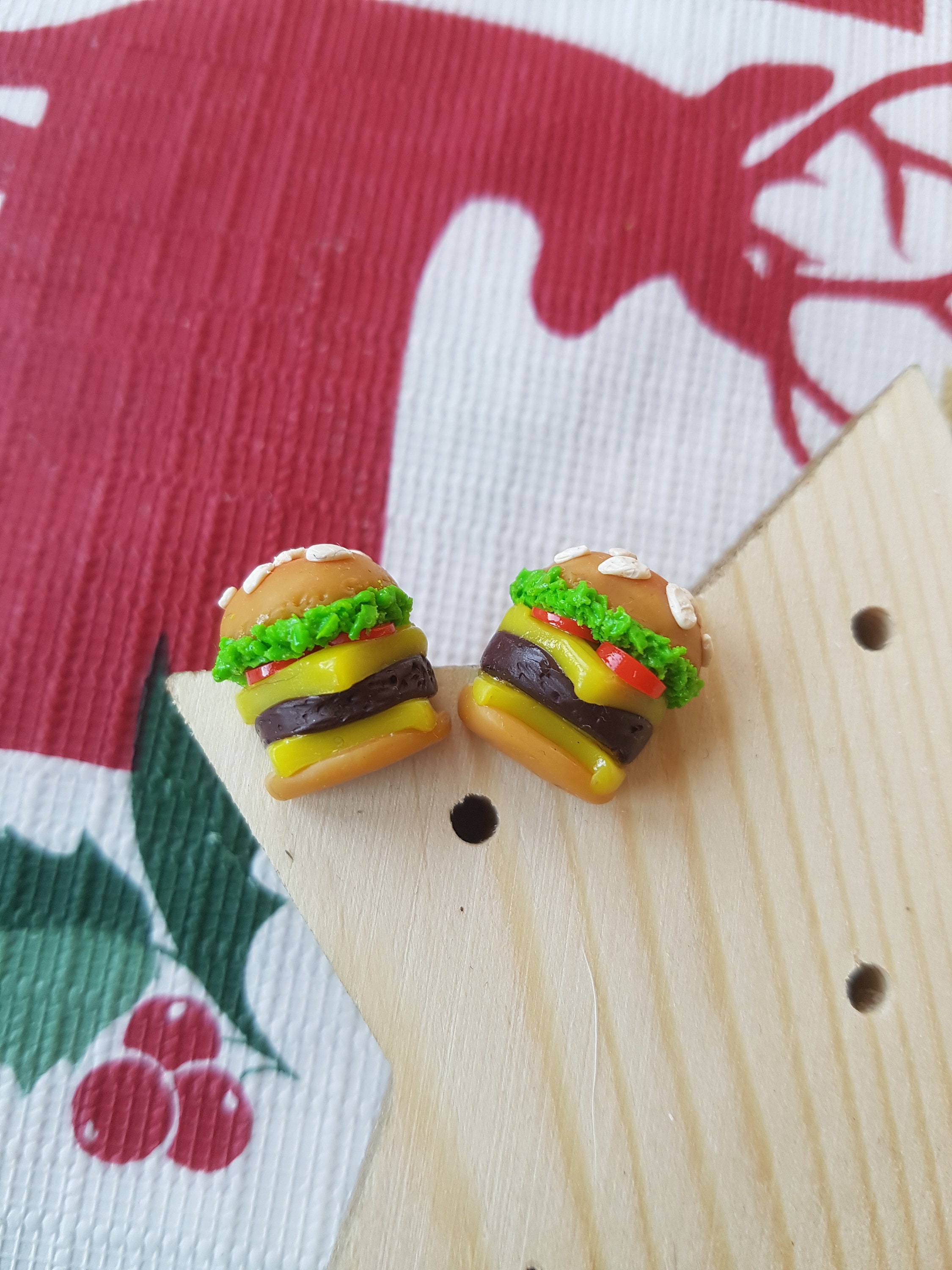 Earrings Hamburgers Polymer Clay Anti Allergy Metal Fimo | Etsy